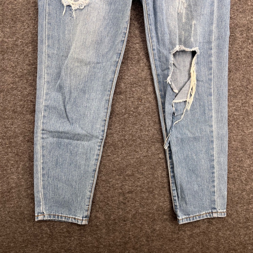 SHEIN Womens High Waisted Distressed Mom Jeans Light Wash Blue Ripped XS Crop - Picture 9 of 14